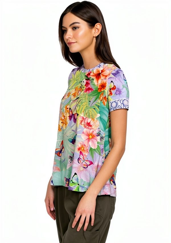 Bag Lady Collection Womens Swing Tee Floral Butterfly Rayon-1