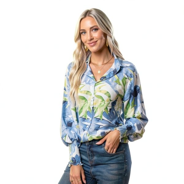 Boho Button Down Shirt Womens Long Sleeve Floral Blouse-2