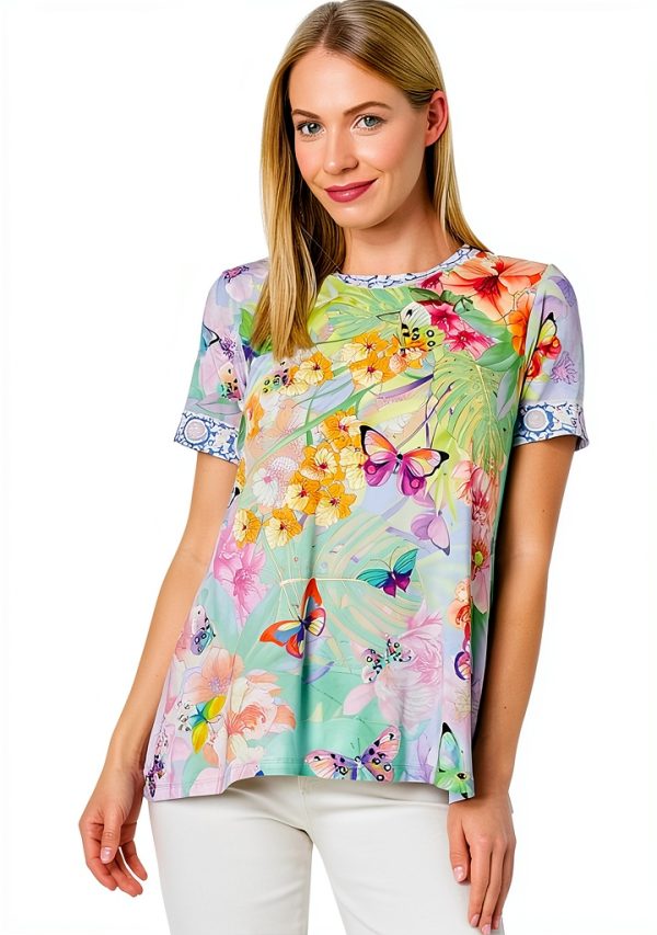 Bag Lady Collection Womens Swing Tee Floral Butterfly Rayon-5