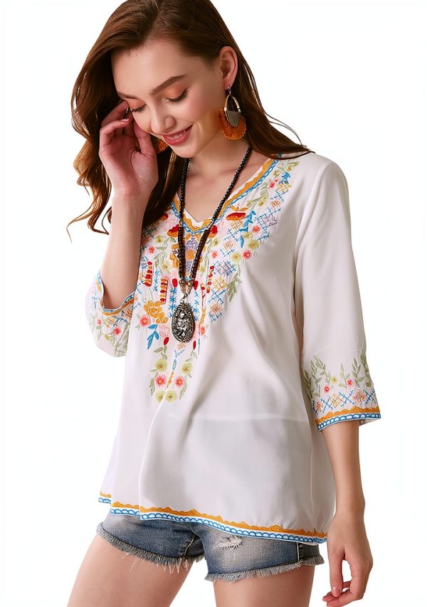 Rayon Embroidered Boho Top Womens Blouse Floral Design-3