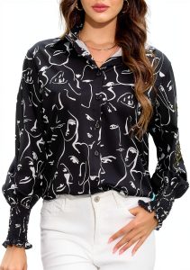 Womens Boho Button Down Shirt Long Sleeve Floral Print-0