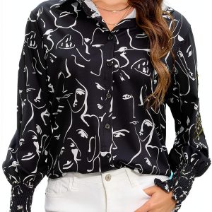 Womens Boho Button Down Shirt Long Sleeve Floral Print-0