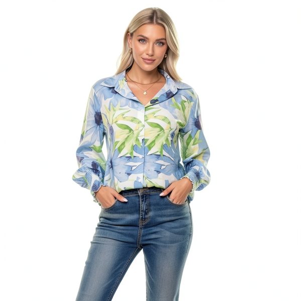 Boho Button Down Shirt Womens Long Sleeve Floral Blouse-0