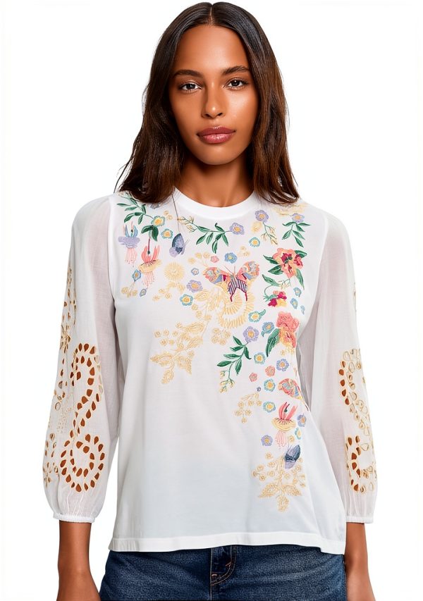 Johnny Was Womens Fashion Top White Medium J11026-2-0