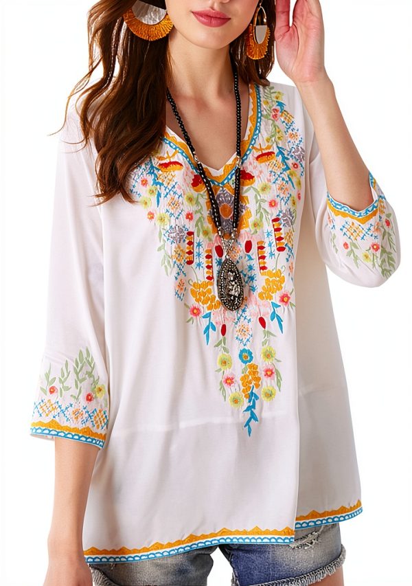 Rayon Embroidered Boho Top Womens Blouse Floral Design-2
