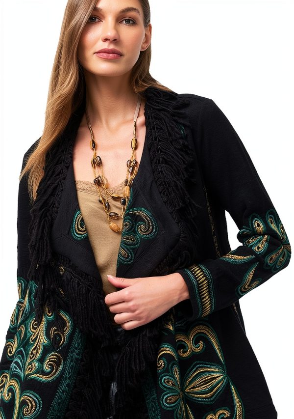 Bag Lady Collection Womens Cotton Fringe Jacket Floral-1