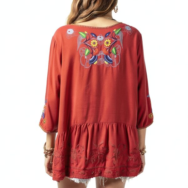 Embroidered Boho Tops Women Cotton Floral Design Peasant-5
