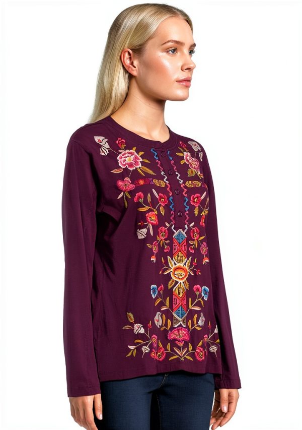 Johnny Was Womens Fashion Knit Top Aubergine T-Shirt-1