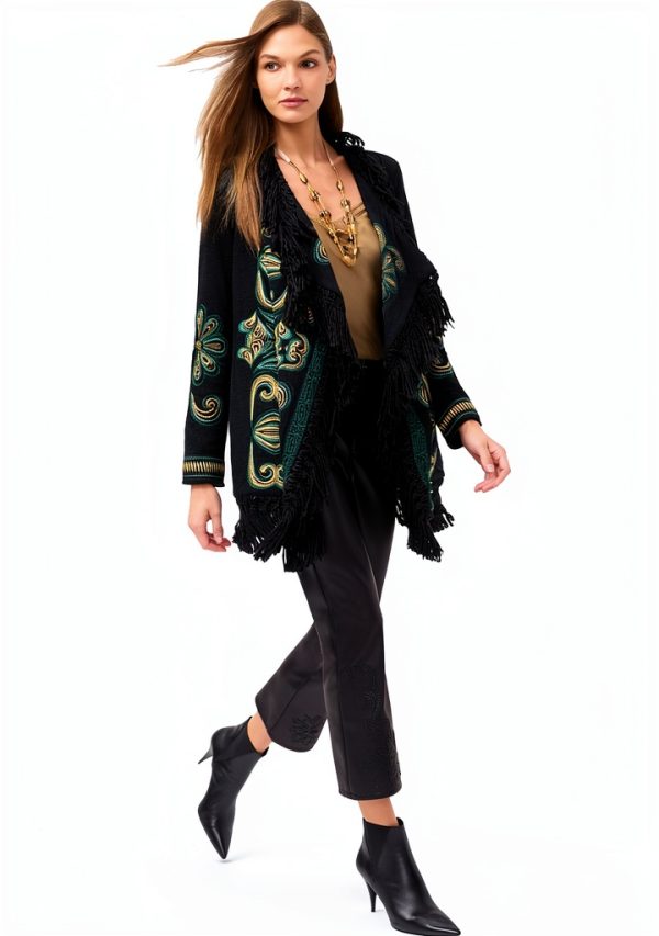Bag Lady Collection Womens Cotton Fringe Jacket Floral-3