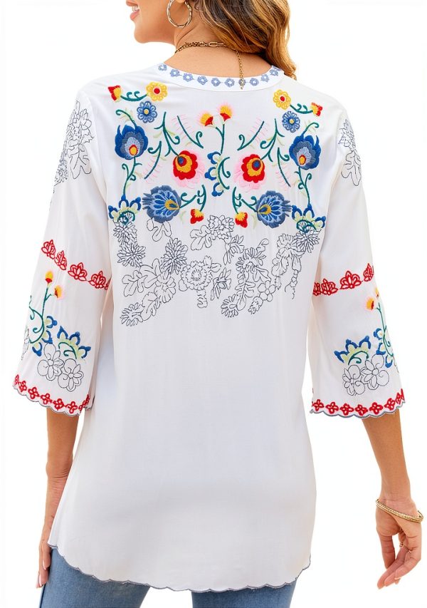 Mexican Embroidered Tops Women Cotton Rayon Boho Blouse-2