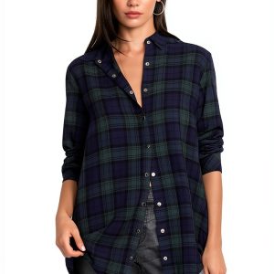 Bohemian Blouse Womens Rayon Plaid Button Down Shirt-0