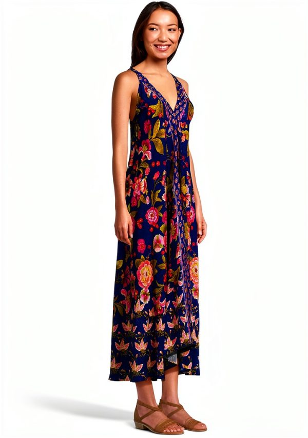 Johnny Was Silk Printed Dress Navy Camara Womens Casual-1
