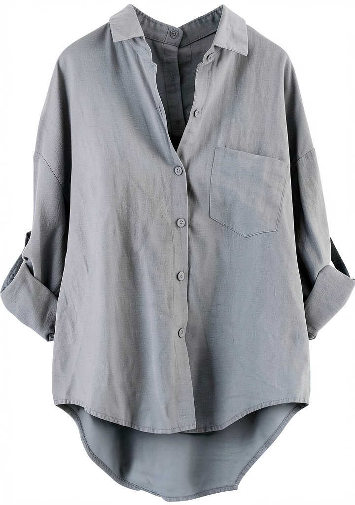 'Minibee cotton linen shirt in blue color on a model'