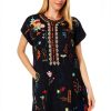 Johnny Was Linen Dress Black Floral Embroidery Womens Casual-0