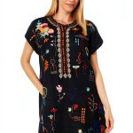Johnny Was Linen Dress Black Floral Embroidery Womens Casual-0