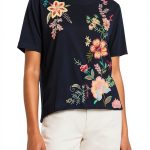 Johnny Was Embroidered Fashion Knits Womens T-Shirts Blue-0