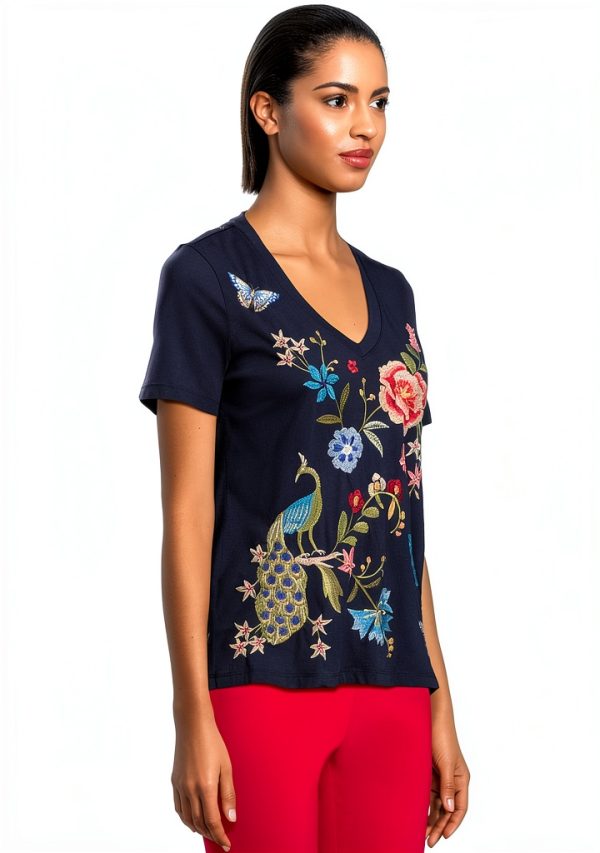 Johnny Was Blue Night V-Neck Tee Womens-1