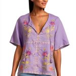 Bougainvillea Linen Peasant Blouse by Johnny Was-0