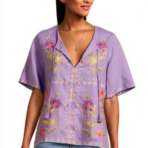 Bougainvillea Linen Peasant Blouse by Johnny Was-0