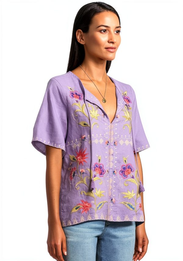 Bougainvillea Linen Peasant Blouse by Johnny Was-1