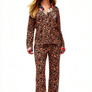 Carly Leopard Print Pajamas Womens Cotton Blend-0