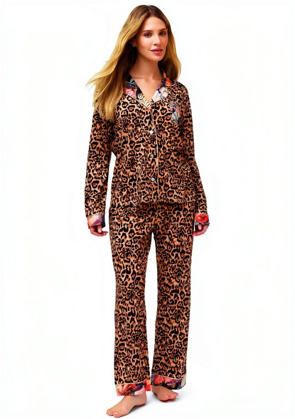 Carly Leopard Print Pajamas Womens Cotton Blend-0