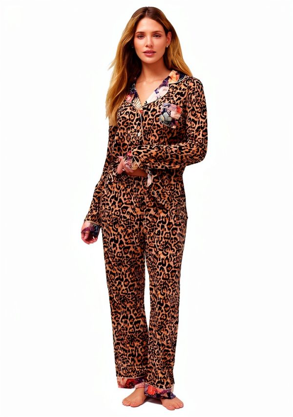 Carly Leopard Print Pajamas Womens Cotton Blend-1