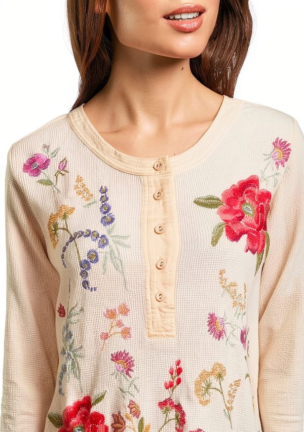 Embroidered Thermal Henley by Johnny Was Womens-3