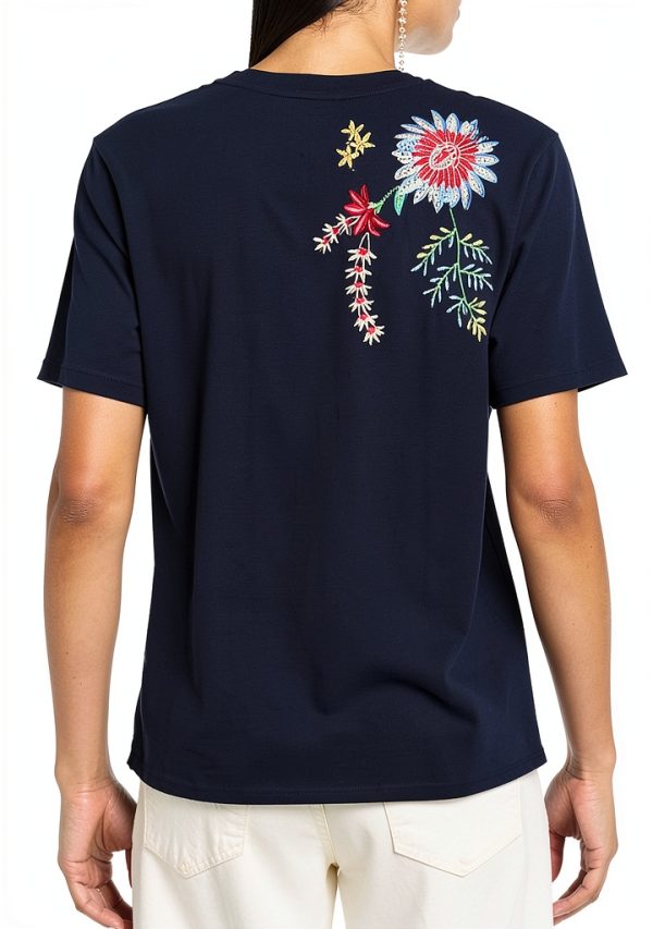 Johnny Was Embroidered Fashion Knits Womens T-Shirts Blue-1