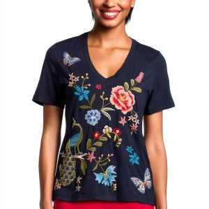 Johnny Was Blue Night V-Neck Tee Womens-0