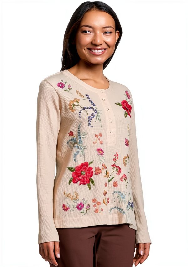 Embroidered Thermal Henley by Johnny Was Womens-1