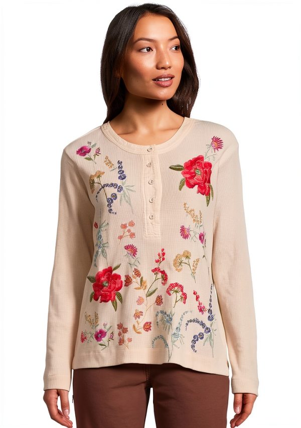 Embroidered Thermal Henley by Johnny Was Womens-0