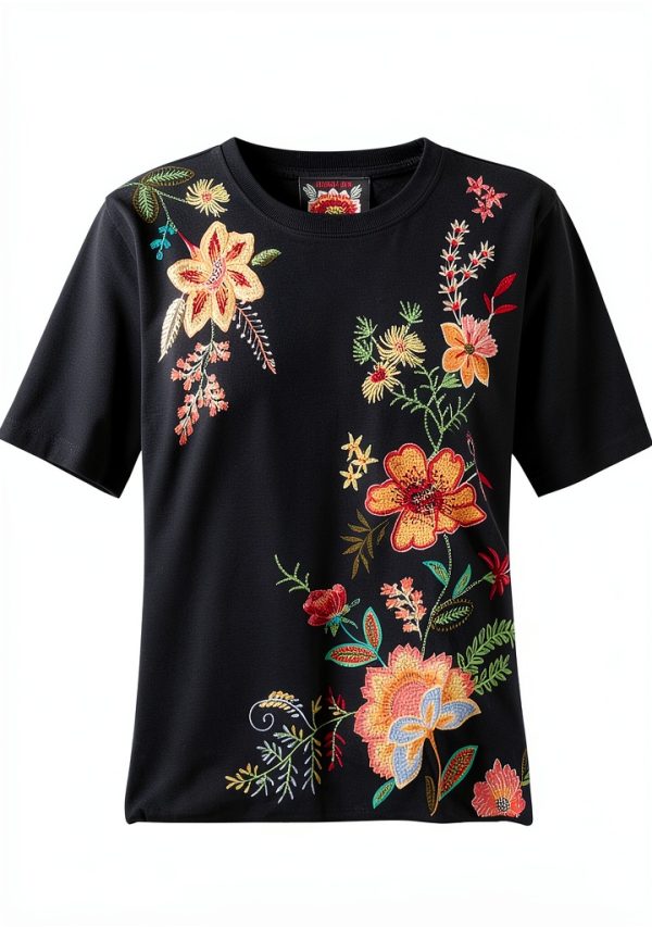 Johnny Was Embroidered Fashion Knits Womens T-Shirts Blue-4