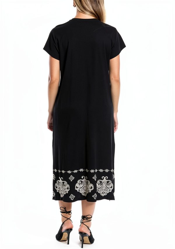 Floral Embroidered X-Large Women’s Crewneck Dress with Side Slit-6
