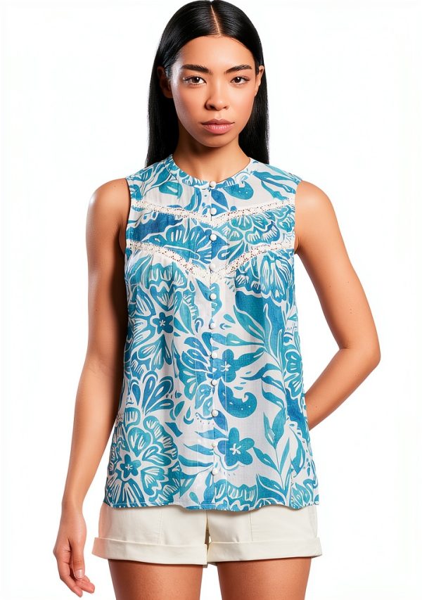 Bethany Tank Blouse by Johnny Was Women's Floral Top with Split Neck-0