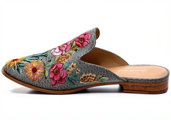 Embroidered Women's Mule Shoes - Classic Slip On Comfort, Black, Size-1