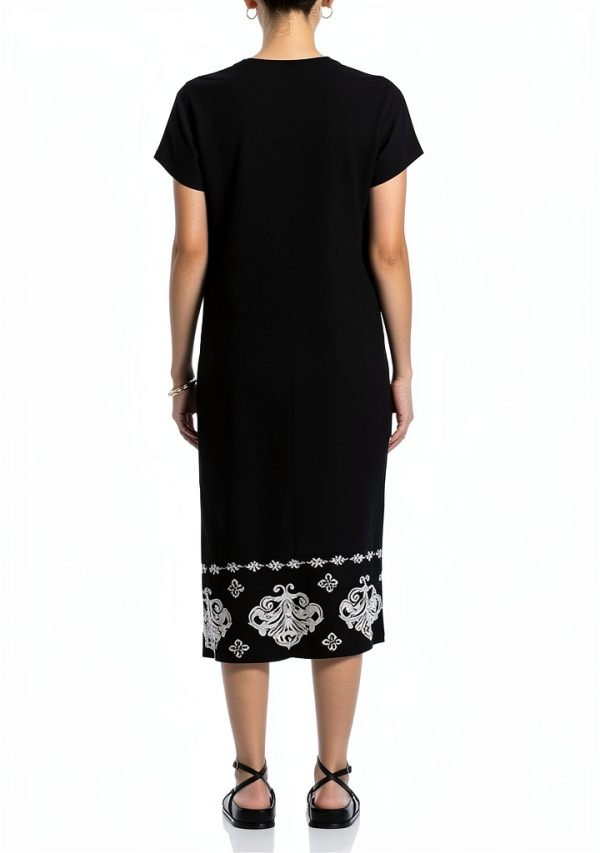 Floral Embroidered X-Large Women’s Crewneck Dress with Side Slit-2