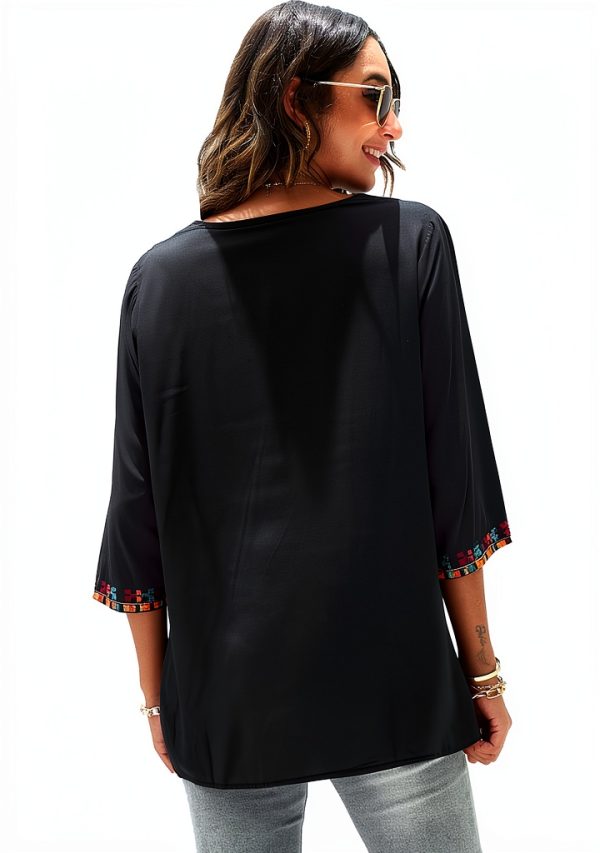 Boho Rayon Blouse BrandX Mexican Embroidery Loose Fit XX-Large Black-4