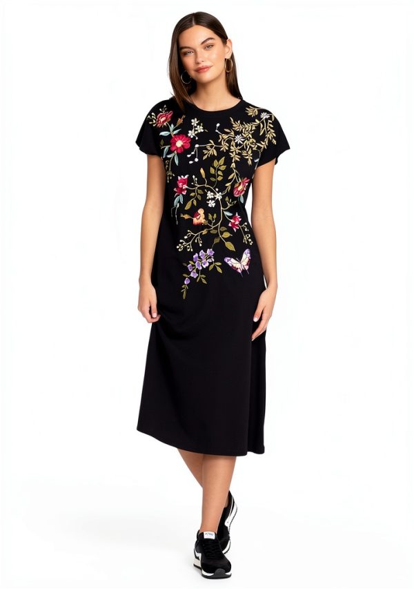 Bag Lady Collection Women's Full Length Embroidered Dress Black-1