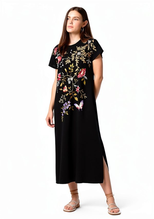 Bag Lady Collection Women's Full Length Embroidered Dress Black-5
