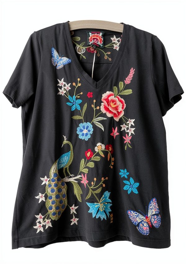 Black V-Neck T-Shirt Bag Lady Collection Women's Tee 100% Cotton XL-2