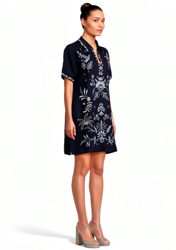 Johnny Was Women's Blue Night Linen Dress Model J38525-6 X-Large-1