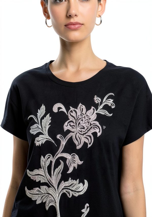 Floral Embroidered X-Large Women’s Crewneck Dress with Side Slit-4