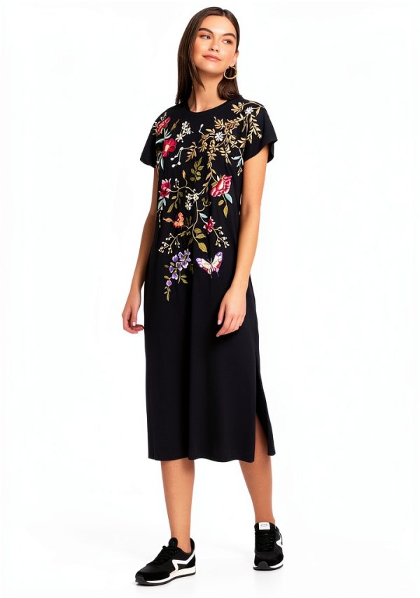 Bag Lady Collection Women's Full Length Embroidered Dress Black-2