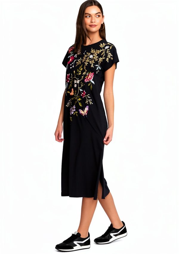 Bag Lady Collection Women's Full Length Embroidered Dress Black-0