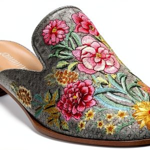 Embroidered Women's Mule Shoes - Classic Slip On Comfort, Black, Size-0