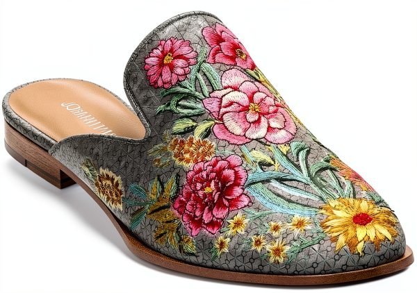 Embroidered Women's Mule Shoes - Classic Slip On Comfort, Black, Size-0