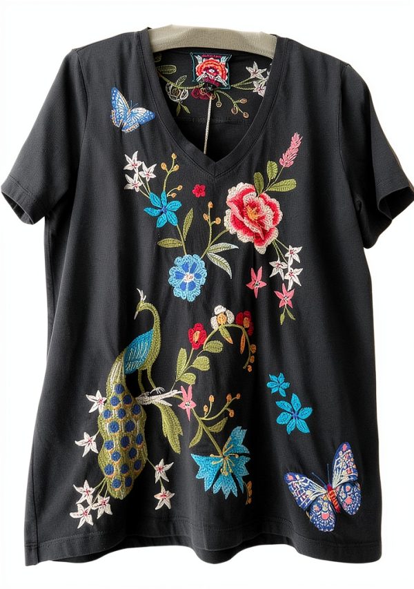 Black V-Neck T-Shirt Bag Lady Collection Women's Tee 100% Cotton XL-0