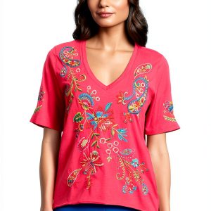Fashion T Shirt Johnny Was Women's Raspberry Sorbet Tee-0