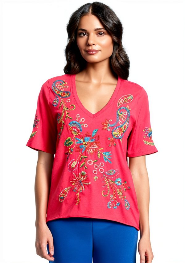 Fashion T Shirt Johnny Was Women's Raspberry Sorbet Tee-0